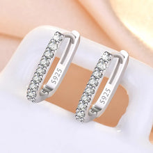 Load image into Gallery viewer, Ladies 925 Sterling Silver Crystal Micro Pave Huggie Earrings