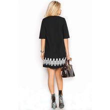 Load image into Gallery viewer, Black &amp; White Lace Floral Layered Hem Shortsleeve Mini Dress
