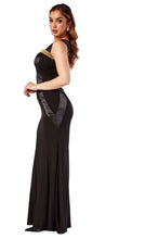 Load image into Gallery viewer, Ladies Black Beaded Front Lace Insert Maxi Prom Wedding Evening Dress