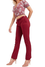 Load image into Gallery viewer, Ladies Wine Belted Skinny Fit Soft Cotton Rich Stretchy Mid Rise Trouser