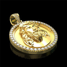 Load image into Gallery viewer, Mens Big 18K Gold Plated Round Crystals Jesus Head Pendant Necklace