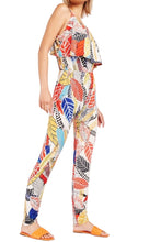 Load image into Gallery viewer, Ladies Multi Color Leaf Print Overlay Adjustable Strap Stretchy Jumpsuits
