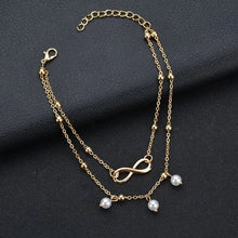 Load image into Gallery viewer, Ladies Gold Plated Two Layers Simulated Pearl Infinity Charm Anklet