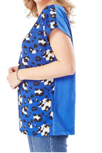 Load image into Gallery viewer, Ladies Blue Front Leopard Print Contrast Plain Back Tops