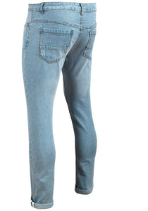 Mens Light Blue Wash Distressed Slim Fit Cotton Denim Jeans
