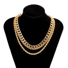 Load image into Gallery viewer, Ladies Gold Plated Triple Chunky Cuban Link Bead Rope Chain Sets