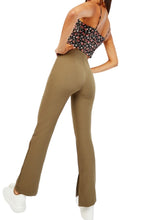 Load image into Gallery viewer, Ladies Olive High Waist Side Slit Hem Stretch Full Length Trousers