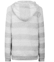 Load image into Gallery viewer, Ladies Grey Cashel Large Stripes Soft Chenille Knit Zip Through Hooded Cardigan