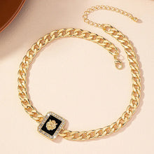 Load image into Gallery viewer, Ladies Gold Lion Head Crystal Square Pendant Chunky Link Chain Necklaces