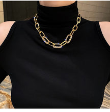 Load image into Gallery viewer, Ladies Gold Silver Thick Rectangular Link Chain Crystal Choker Necklace