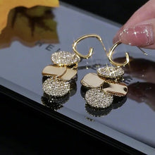 Load image into Gallery viewer, Ladies Gold Plated Overlay Circles Inlaid Crystals Dangle Earrings