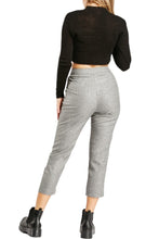 Load image into Gallery viewer, Ladies Grey Metallic Insert Stripes Buckle Belted Cropped Capri Trousers