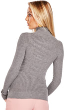 Load image into Gallery viewer, Ladies Grey Ribbed Roll High Neck Turtleneck Jumper