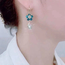 Load image into Gallery viewer, Ladies Purple Blue Crystal Flower Waterdrop Dangle Earrings