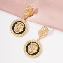 Load image into Gallery viewer, Ladies Round 18K Gold Plated Embossed Lion Head Dangling Earrings