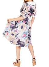 Load image into Gallery viewer, Ladies Beige Multi Floral Overlay Collar Short Sleeve dress