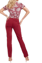 Load image into Gallery viewer, Ladies Wine Belted Skinny Fit Soft Cotton Rich Stretchy Mid Rise Trouser
