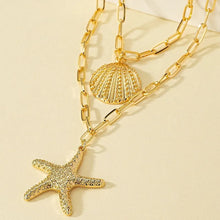 Load image into Gallery viewer, Ladies Gold Plated 2 Layers Starfish Shell Pendants Link Chain Necklace