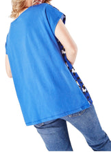 Load image into Gallery viewer, Ladies Blue Front Leopard Print Contrast Plain Back Tops