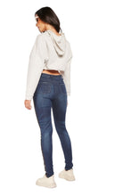 Load image into Gallery viewer, Ladies Dark Denim Blue Cotton Black Side Stripe Mid Waist Jeans