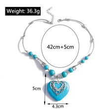 Load image into Gallery viewer, Ladies Silver Turquoise Beads Heart Pendant & Ring Set