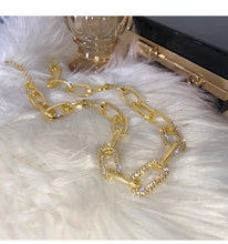 Load image into Gallery viewer, Ladies Gold Silver Thick Rectangular Link Chain Crystal Choker Necklace