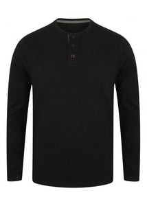 Mens Washed Long Sleeve Soft Touch 3 Button Cotton Jersey T-shirt