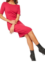 Load image into Gallery viewer, Ladies Fuchsia Scoop Neck Short Sleeve Soft Stretchy Dress