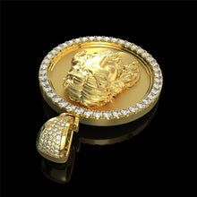 Load image into Gallery viewer, Mens Big 18K Gold Plated Round Crystals Jesus Head Pendant Necklace