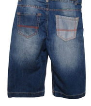 Load image into Gallery viewer, Boys Blue Contrast Threading Stone Washed Whisker 3/4 Denim Shorts