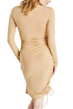 Load image into Gallery viewer, Ladies Black Chain Shoulder Detail Tie Gathered Side Bodycon Dress