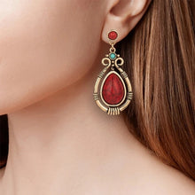 Load image into Gallery viewer, Ladies Ethnic Retro Tibetan Red Turquoise Water Drop Earrings