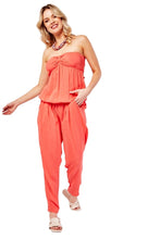 Load image into Gallery viewer, Ladies Coral Tie Up Neck Elasticated Waist Gathered Panel Jumpsuit