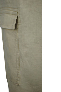 Ladies Beige Linen Cargo Carpri Crop Adjustable Waist Trousers