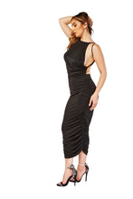 Load image into Gallery viewer, Ladies Open Back Gathered Multiple Way Tie Straps Bodycon Dress