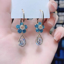 Load image into Gallery viewer, Ladies Purple Blue Crystal Flower Waterdrop Dangle Earrings
