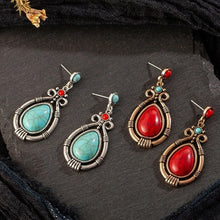 Load image into Gallery viewer, Ladies Ethnic Retro Tibetan Red Turquoise Water Drop Earrings