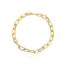 Load image into Gallery viewer, Ladies Gold Silver Thick Rectangular Link Chain Crystal Choker Necklace