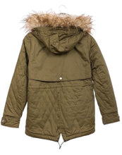 Load image into Gallery viewer, Girls Olive Green Detachable Furry Trim Hood Parka School Jacket Winter Coats