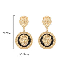 Load image into Gallery viewer, Ladies Round 18K Gold Plated Embossed Lion Head Dangling Earrings
