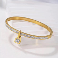 Load image into Gallery viewer, Ladies Luxury Crystal Lock Pendant Titanium Steel Bracelet Bangles