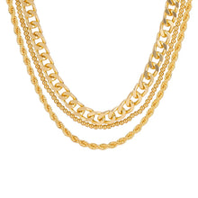 Load image into Gallery viewer, Ladies Gold Plated Triple Chunky Cuban Link Bead Rope Chain Sets
