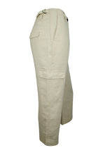 Load image into Gallery viewer, Ladies Beige Linen Cargo Carpri Crop Adjustable Waist Trousers
