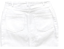Load image into Gallery viewer, Girls Mid Blue & White High Rise Cotton Denim Jeans Mini Skirts