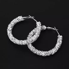 Load image into Gallery viewer, Ladies Elegant Silver Chunky Mesh Layered Dazzling Cut Clip Hoop Earrings