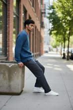 Load image into Gallery viewer, Mens Blue Ribbed Crew Neck Cotton Rich Knit Longsleeve Jumper