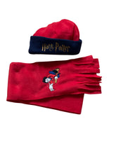 Load image into Gallery viewer, Boy Girls Red Scarf & Navy Trim Harry Potter Soft Fleece Warm Cap & Scarf sets