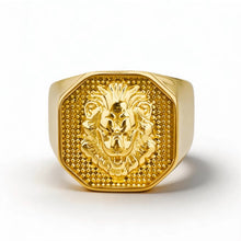 Load image into Gallery viewer, Mens Gold Plated 316L Stainless Steel Lion Head Waterproof Hypoallergenic Ring