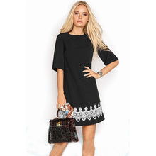 Load image into Gallery viewer, Black & White Lace Floral Layered Hem Shortsleeve Mini Dress