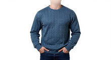 Load image into Gallery viewer, Mens Blue Ribbed Crew Neck Cotton Rich Knit Longsleeve Jumper